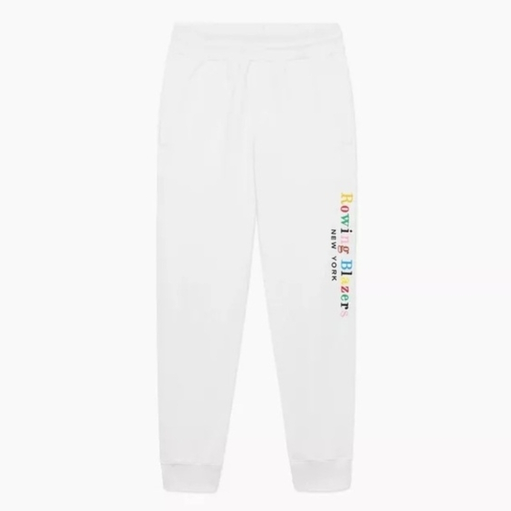 Rowing Blazers Spellout Embroidered Multicolor Logo Joggers, White, XL